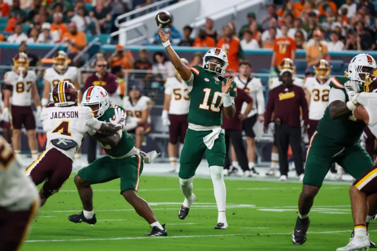 Mensah throws for 338 yards and 3 TDs, No. 6 Miami rolls past Central Michigan 52-3